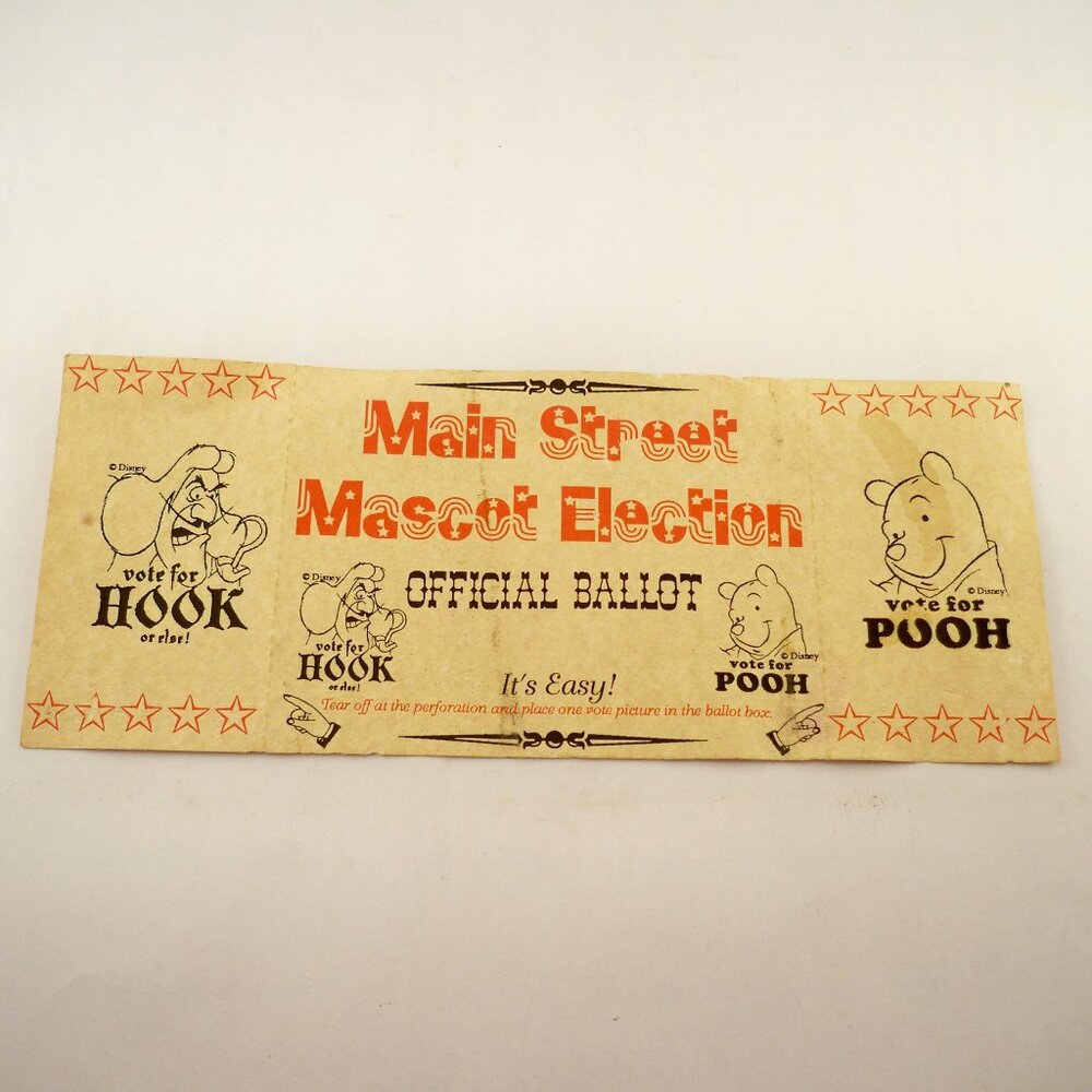 Disney World Hook, Pooh Mascot Election Ballot* 1995 Vintage Ephemera